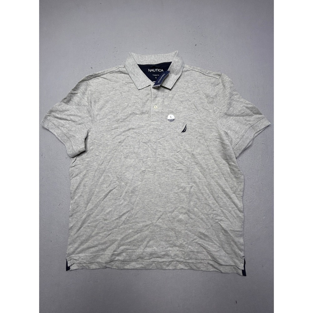 Nautica Polo Shirt 100% Cotton Grey Heather Large Mens